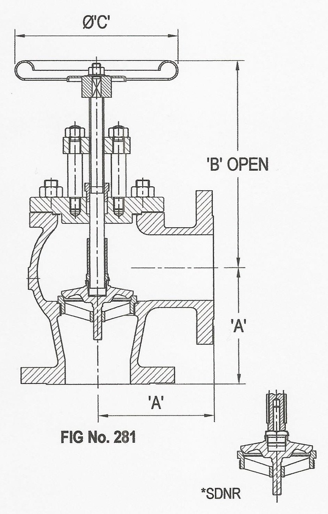 Peter Smith 25mm Fig: 281 Angle Pattern Cast Steel Globe Valve S/L PN16