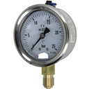 0-25 Bar Glycerine Filled Pressure Gauge, 1/4" Radial 63mm Stainless Steel Body